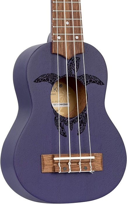 Ortega Guitars, 4-String Keiki Series Sopranino Ukulele with Turtle Etching, Right, Transparent black, (K1-CO)