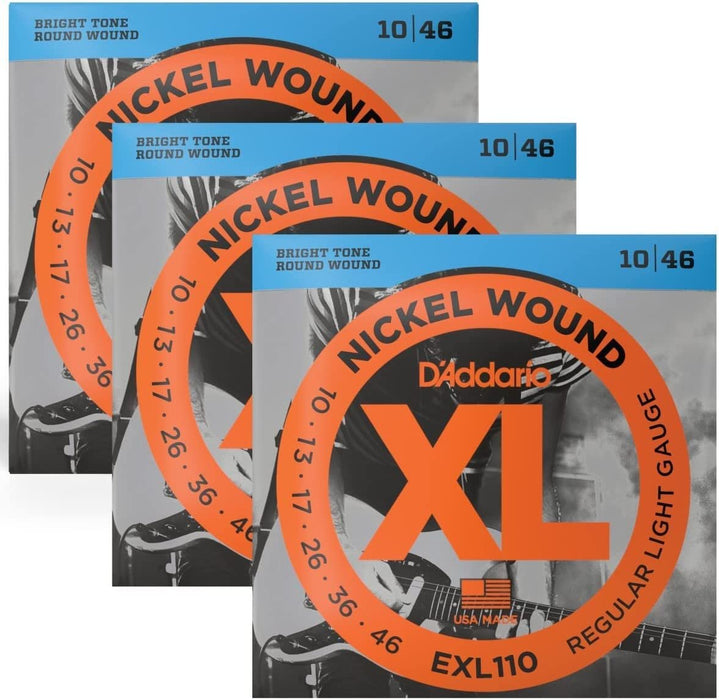 3 Sets - D'Addario EXL110 Nickel Wound Electric Guitar Strings, Light Gauge