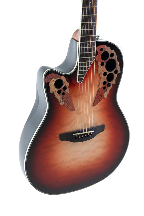 Ovation Celebrity Elite Plus E-Acoustic Guitar CE44LX-1R, MS/Mid/Cutaway, Ruby Burst, Lefty
