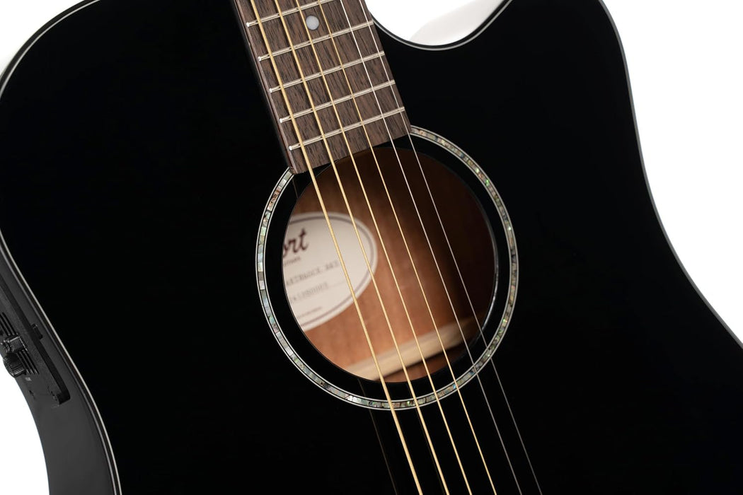 Cort EARTH60CEBK Earth 60 Acoustic-Electric Dreadnought Guitar Black Gloss