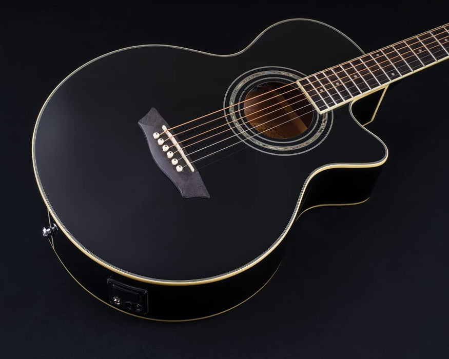 Washburn Festival Series Mini Jumbo Cutaway Acoustic Electric Guitar, Black (EA12B-A-U)