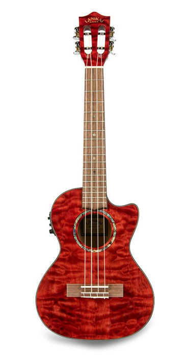 Lanikai Quilted Maple Red Stain Tenor A/E Ukulele (QM-RDCET)