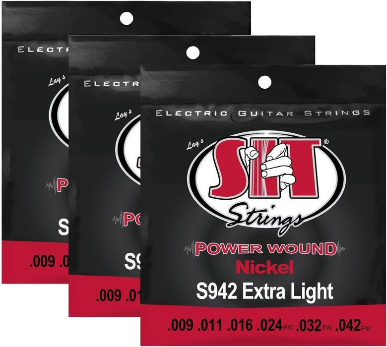 S.I.T. Strings S942 Extra Light Nickel Power Wound Electric Guitar Strings - 3 Sets
