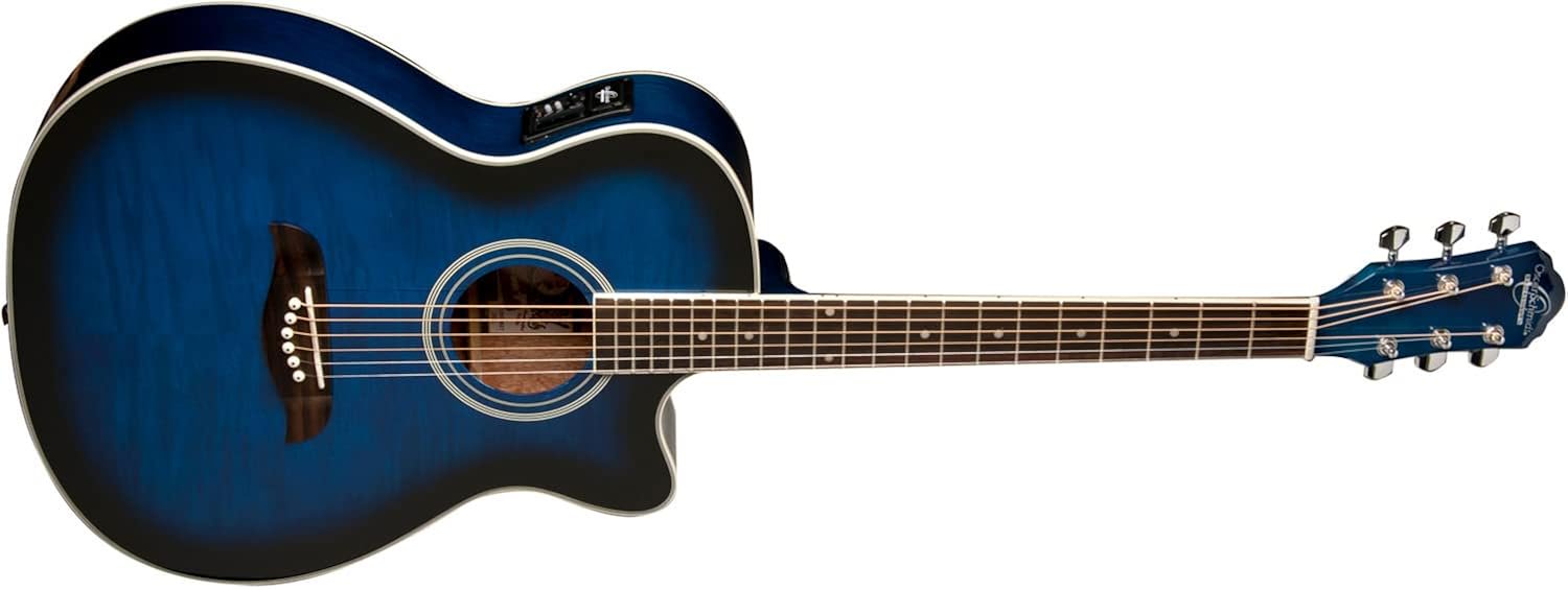 Oscar Schmidt Auditorium Acoustic Electric Guitar, On Board Tuner, Trans Blue (OACEFTBL-A)