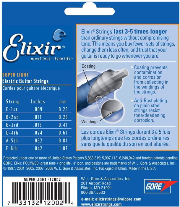 6 Sets of Elixir 12002 Super Light Electric Strings (9-42) (Nanoweb)