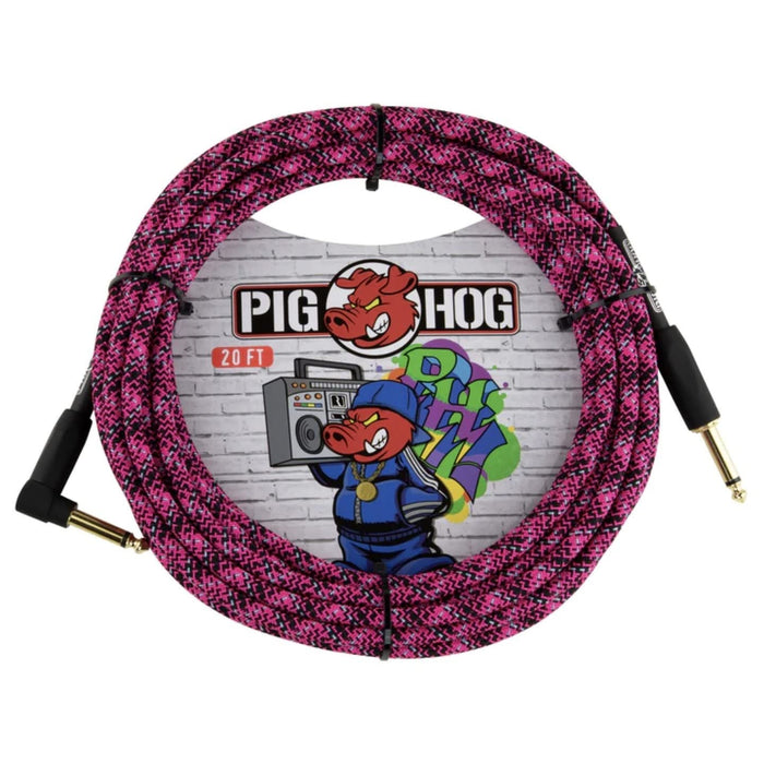 Pig Hog Pink Graffiti Woven Instrument Cable, 20 ft Right Angle (PCH20GPKR)