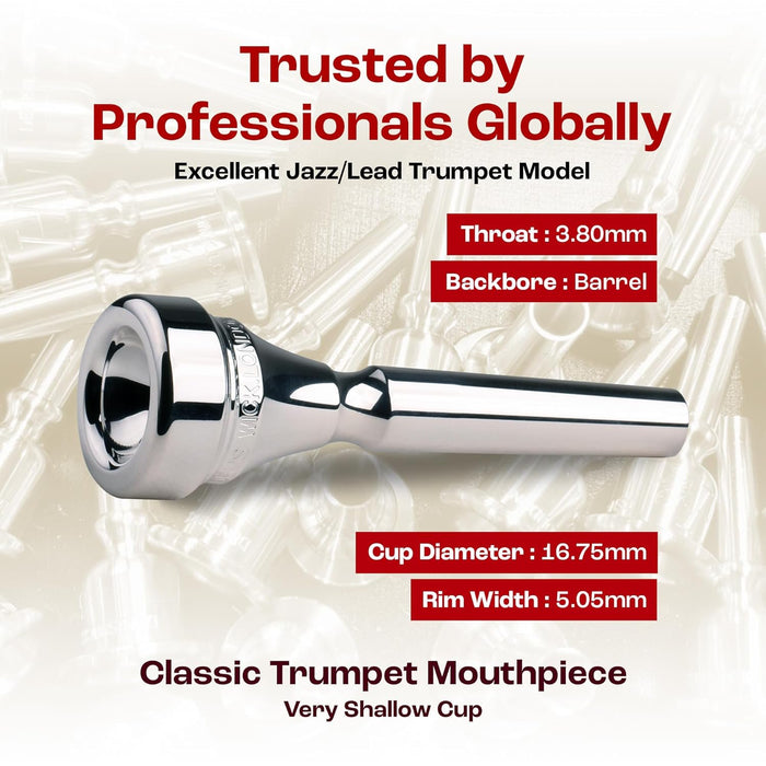 Denis Wick Classic Trumpet Mouthpiece Silver Plated, 5882-3E - Barrel Backbore for Balanced Airflow and Tone - Trumpet Accessories for Effortless Articulation 16.75 x 5.05 x 3.8mm