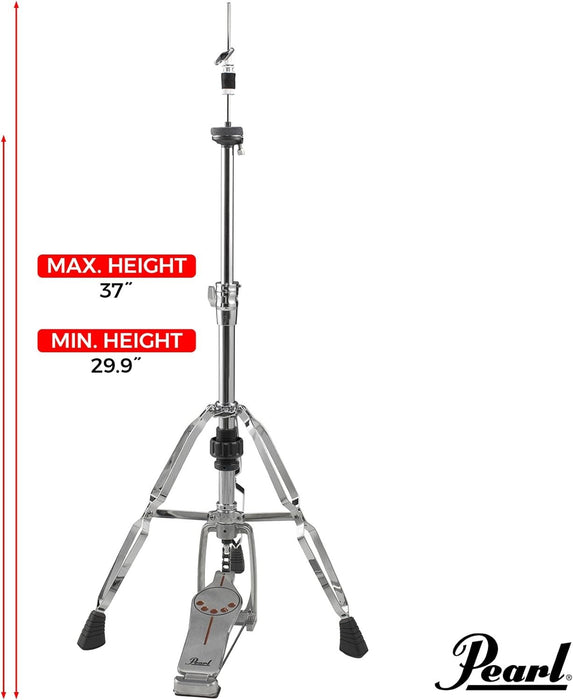 Pearl H930 Double-Braced Hi-Hat Stand with Longboard Swiveling Footplate, Adjustable Precision Spring Dial, and Heavy Double-Braced Tripod Base. Accepts Double Bass Drum Pedals.