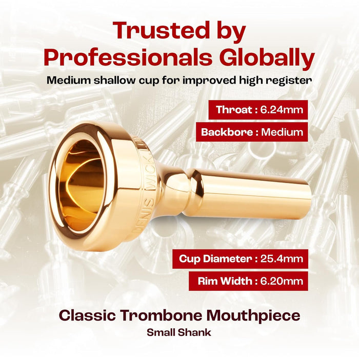 Denis Wick Classic Trombone Mouthpiece Silver Plated, 5880-12CS - V-Type Design for Balanced Tone & Smooth Response - Small Shank Fitting Trombone Accessory 24.7 x 6.5 x 6.1mm