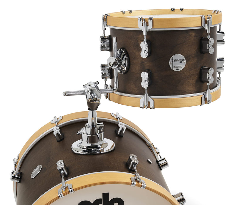 Pacific Drums & Percussion Drum Set Concept Classic 3-Piece Bop, Walnut with Natural Hoops Shell Packs (PDCC1803WN)