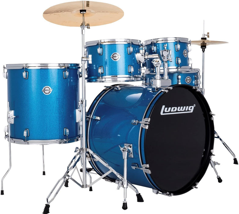 Ludwig Accent 5-piece Complete Drum Set w/20" Bass Drum and Wuhan Cymbals - Blue Sparkle (LC19019)