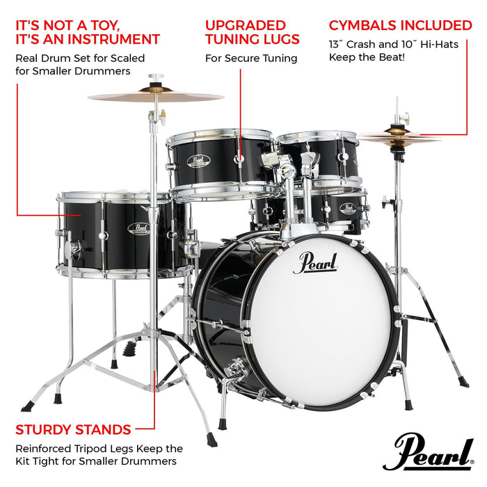 Pearl Roadshow Jr. 5 Piece Drum Set with Hardware and Cymbals - Pure White (RSJ465C/C33)