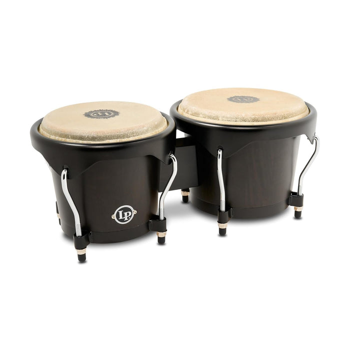 Latin Percussion LP601NYII City II Series Bongo Set with Double Stand 7” & 8” Black