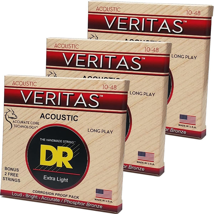 DR Veritas Coated Core Technology Acoustic Guitar Strings - 3-Pack (Extra Light 10-48)