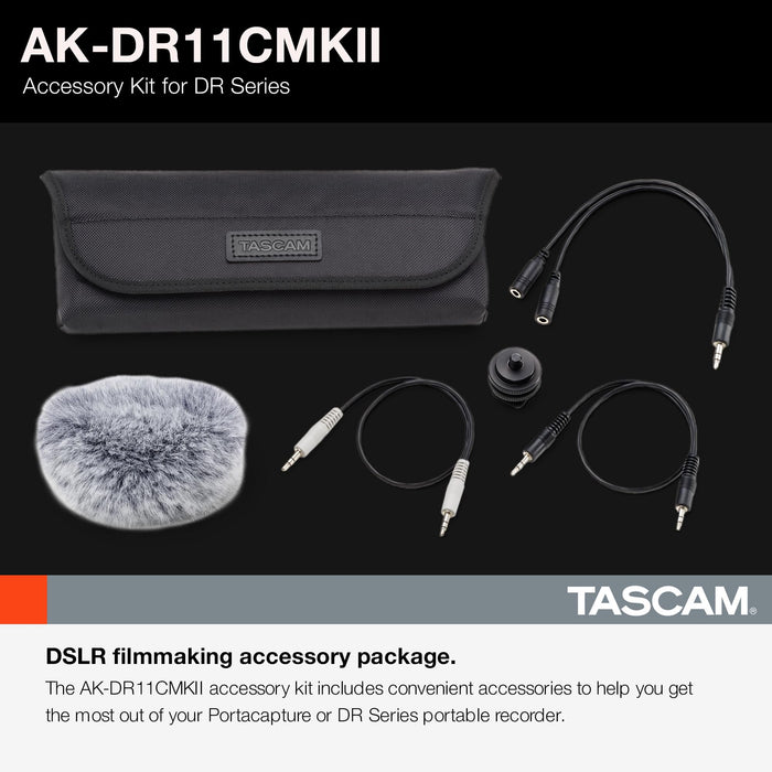 Tascam AK-DR11CMKII Microphone Windscreen, Cold Shoe Mount, I/O cables, Soft Bag,Black