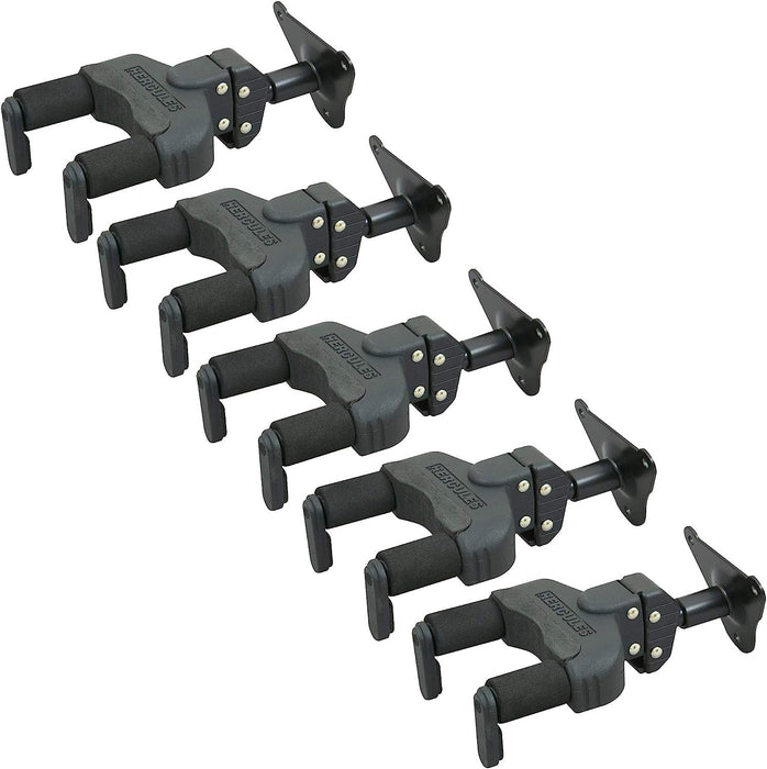 Hercules Metal Flat Wall Mount Guitar Hanger 5 Pack Bundle