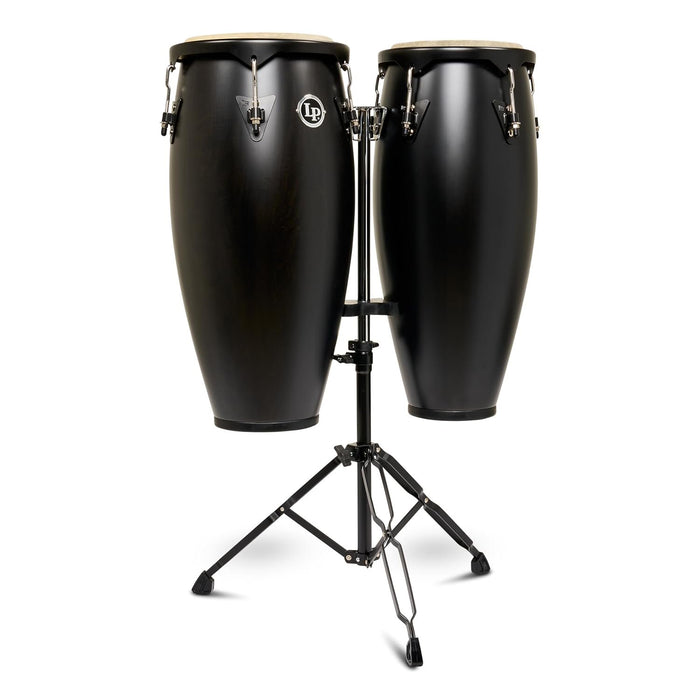 Latin Percussion LP646NYII City II Series Conga Set with Double Stand 10” & 11” Black