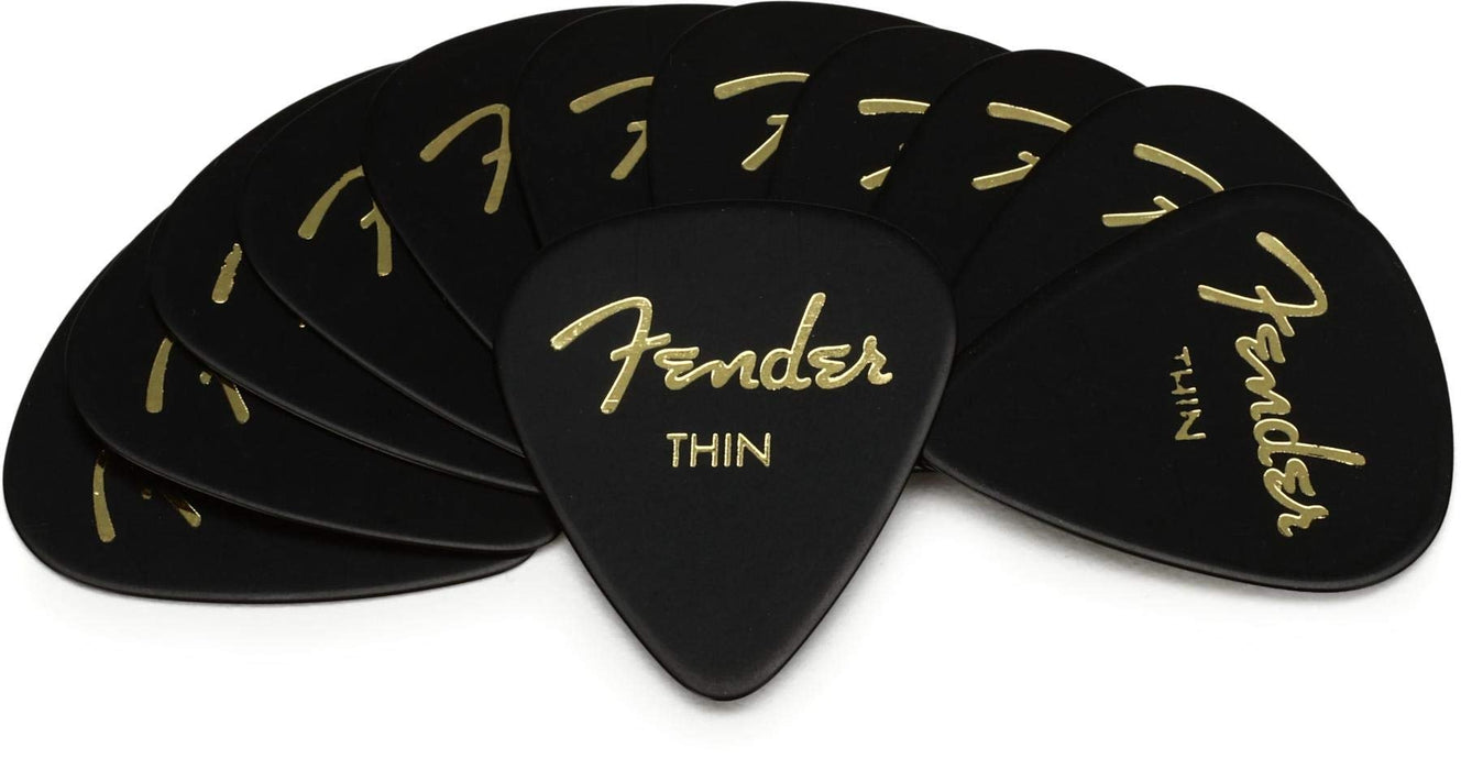 Fender Classic Celluloid Guitar Picks 351 Shape, Black, Extra Heavy, 12-Pack