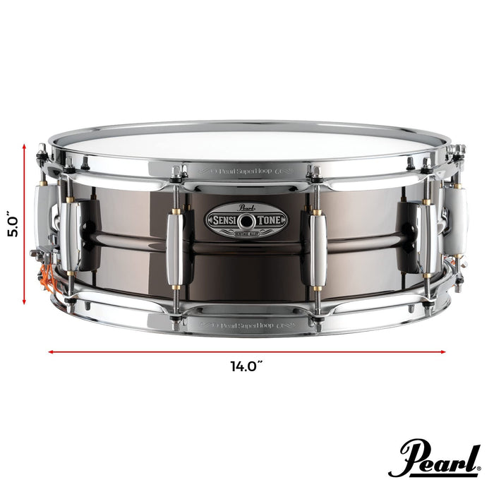 Pearl 14"x5" SensiTone Heritage Alloy Black Nickel-over-Brass Snare Drum with Beaded Shell, 2.3mm Triple-Flanged Hoops, and 10 arched CL Lugs