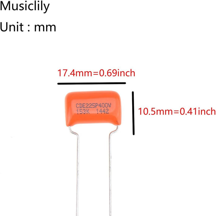 CDE Sprague Orange Drop Capacitors, Tone Caps, Polyester Film .015uF 225P 153K 400V for Guitar or Bass (Set of 2)