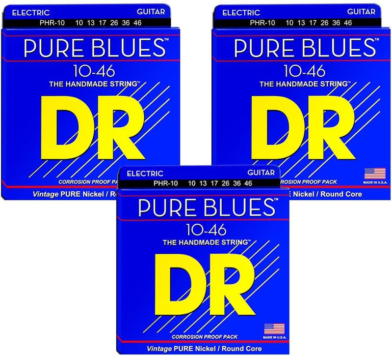 DR Strings Medium Pure Blues Pure Nickel Electric Guitar Strings - 3-Pack (PHR-10)