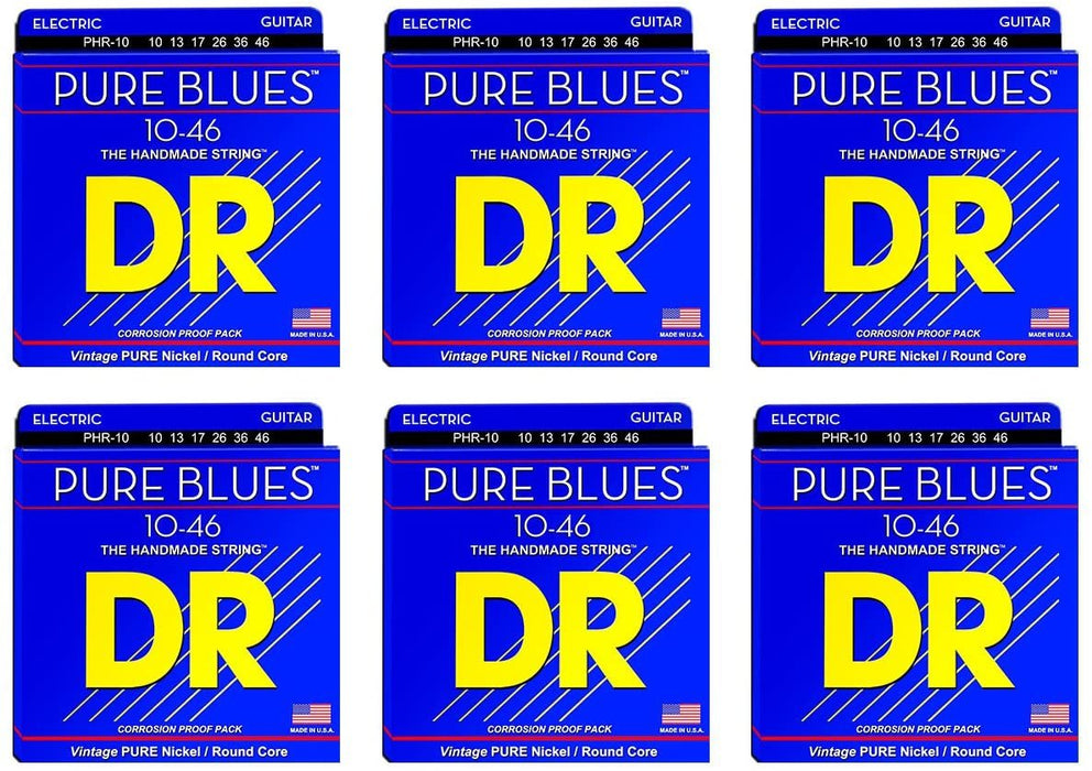 DR Strings PHR-10 Medium Pure Blues Pure Nickel Electric Guitar Strings 6-Pack