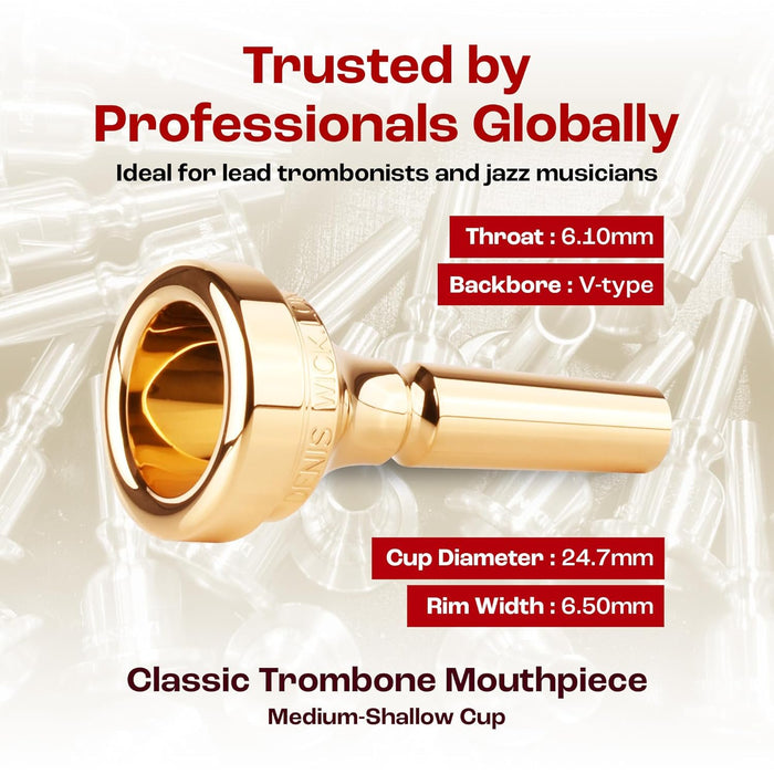 Denis Wick Classic Trombone Mouthpiece Silver Plated, 5880-12CS - V-Type Design for Balanced Tone & Smooth Response - Small Shank Fitting Trombone Accessory 24.7 x 6.5 x 6.1mm