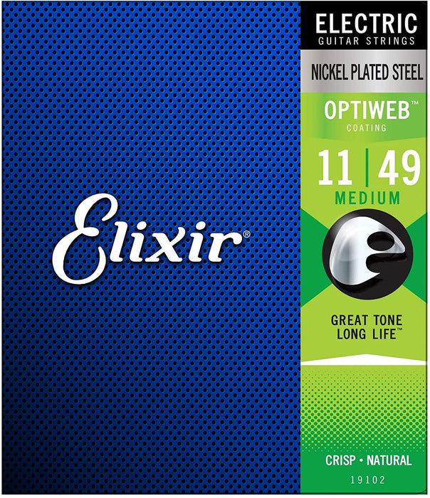 Elixir 19102 Optiweb Electric Guitar Strings Medium 11-49 (3 Pack Bundle)