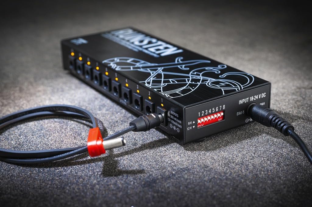 EBS Runsten Isolated Pedalboard Power Supply - 10 DC Outputs up to 900mA, Switchable 9V/12V, 2 USB Ports, Ultra-Low Noise, Universal 100-240V, Compact 310g