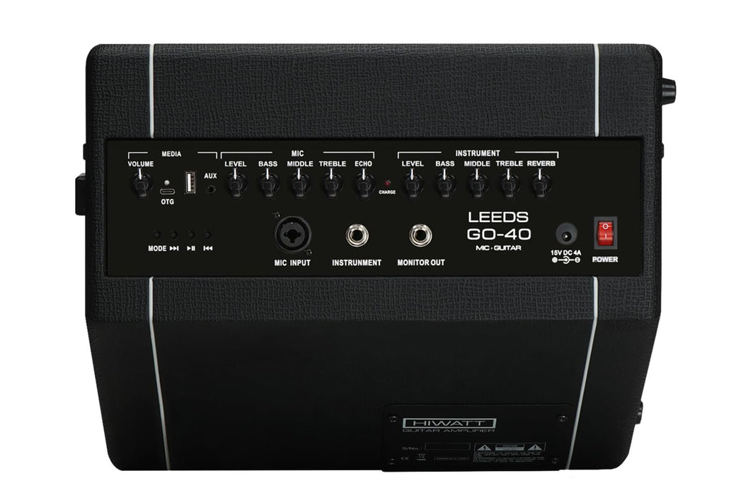 Hiwatt Leeds GO40 2-Channel Mobile Guitar & Vocal Amplifier, 40 Watts, 16.14 x 14.17 x 12.87 Inches