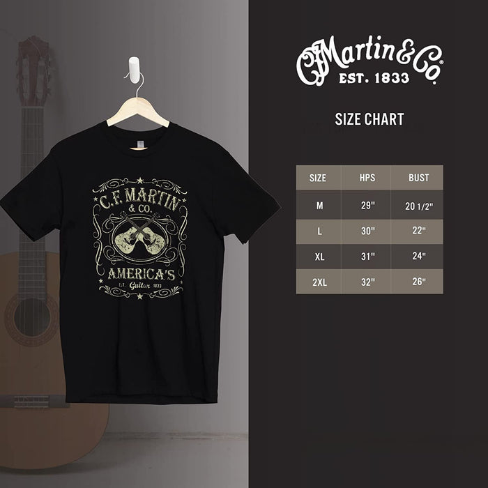 Martin Guitar Dual-Guitar Tee Shirt for Men and Women, Quality Unisex Black Graphic T-Shirt - Size XL