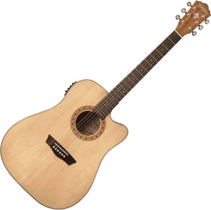 Washburn Harvest Dreadnought Cutaway Acoustic Guitar, Natural Gloss (WD7SCE-A-U)