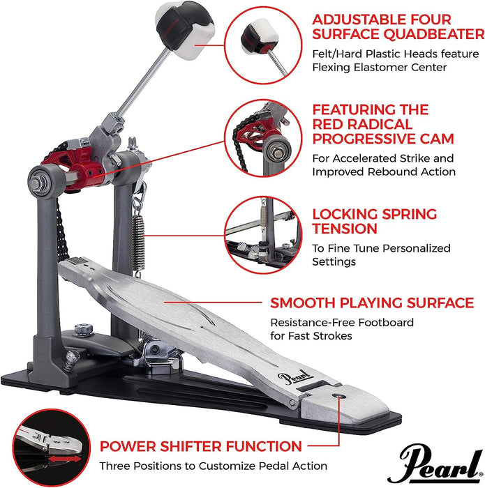 Pearl Eliminator Solo: Red Cam Single Bass Drum Kick Pedal (P1030R)