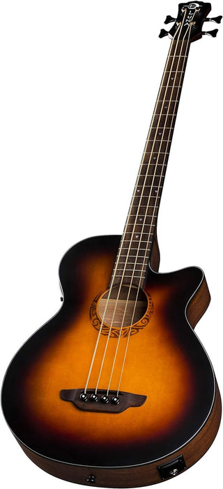 Luna Tribal 34" Scale Acoustic-Electric Bass Guitar, Tobacco Sunburst