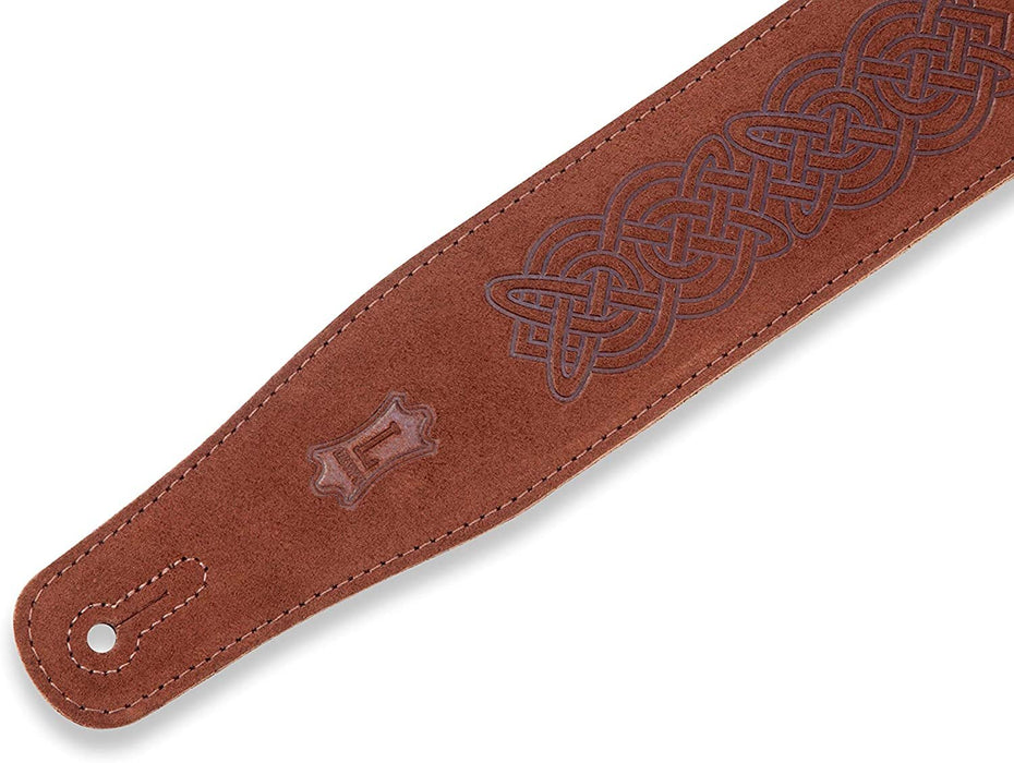 Levy's Leathers 2.5" Suede Leather Guitar Strap Celtic Knot Emboss Design; Brown (MS26CK-BRN)
