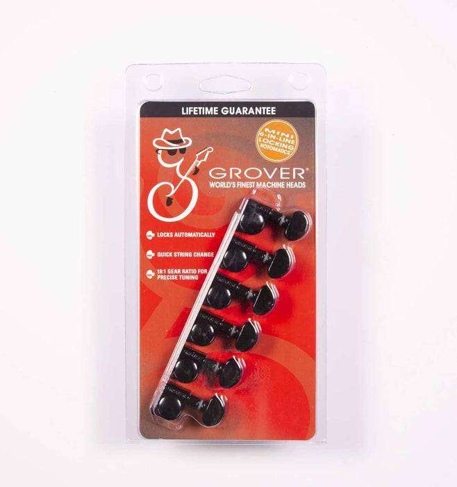 Grover 406BC6 Black Chrome 6-Inline Guitar Tuning Keys