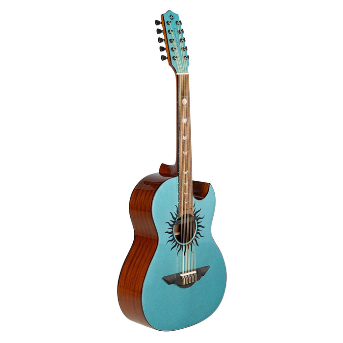 H. Jimenez Painted Top Cutaway Electric Bajo Quinto w/Case - Glossy Turquoise Sparkle (LBQ1GXE-CN)