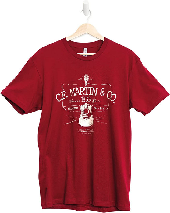 MARTIN Guitar D-28 Logo T-Shirt for Men and Women, Unisex Red T-Shirt with Cardinal Logo Large