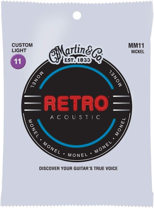 Martin Retro Acoustic Guitar Strings, Custom-Light-Gauge Monel, Nickel (MM11)