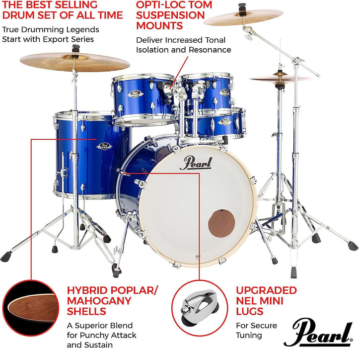 Pearl Export 5-Piece Drum Set - High Voltage Blue (EXX725S/C717)