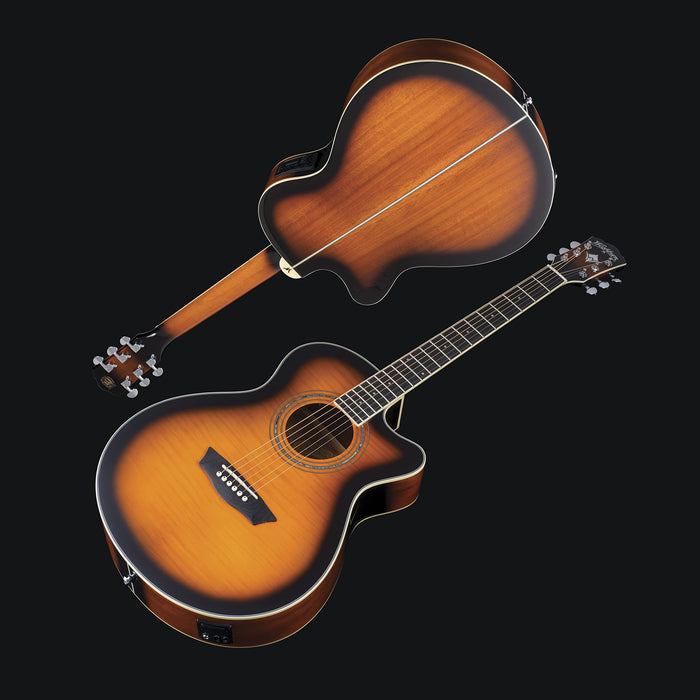 Washburn Festival Series Mini Jumbo Cutaway Acoustic Electric Guitar, Tobacco Burst (EA15ATB-A-U)