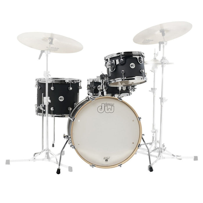 Design Series Frequent Flyer 4-Piece Maple Shell Pack, Black Satin Lacquer w/Chrome Hardware (DDLM2004BL)