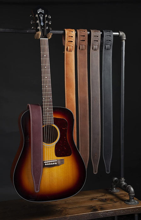 Levy's Leathers Butter Double Stitch 2.5" wide Garment Leather Guitar Strap; Deluxe Series - Brown (M17BDS-BRN)