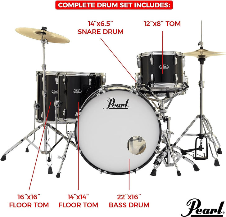 Pearl Roadshow 5-Piece Complete Drum Set with Cymbals and Stands - Aqua Blue Glitter (RS505C/C703)