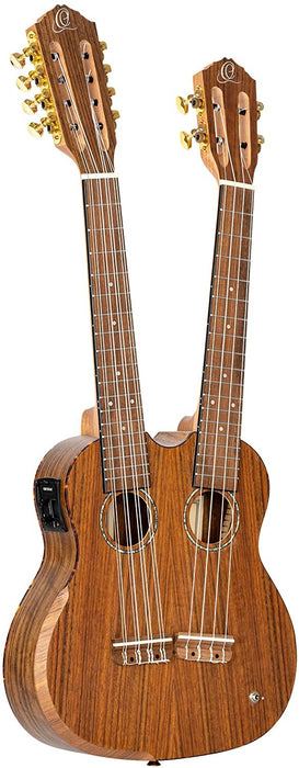 Ortega Guitars Custom Built Series Double Neck 4 & 8 String Tenor Acoustic-Electric Ukulele w/Bag, Right (Hydra)