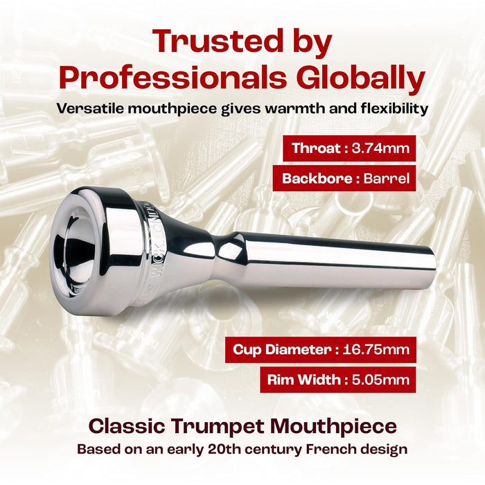 Denis Wick Classic Trumpet Mouthpiece Silver Plated, 5882-3 - Barrel Backbore for Balanced Airflow and Tone - Trumpet Accessories for Effortless Articulation 16.75 x 5.05 x 3.7mm
