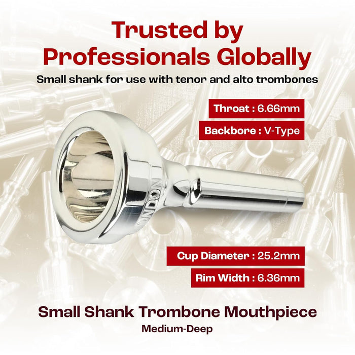 Denis Wick Classic Trombone Mouthpiece Silver Plated, 5880-12CS - V-Type Design for Balanced Tone & Smooth Response - Small Shank Fitting Trombone Accessory 24.7 x 6.5 x 6.1mm