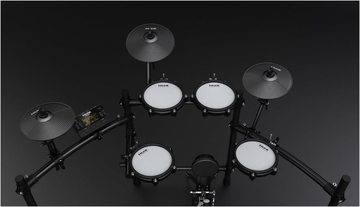 NUX Entry-Level Mesh Head, Recordable Digital Drum Kit, Independent Kick Drum, Diverse Sound Library, and Coach Function (DM-210)