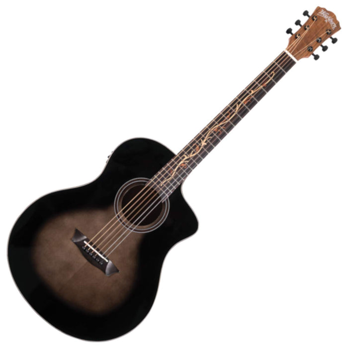 Washburn VITE S9V Bella Tono Studio Cutaway Acoustic Electric Guitar, Gloss Charcoal Burst (BTS9VCECH-D-U)