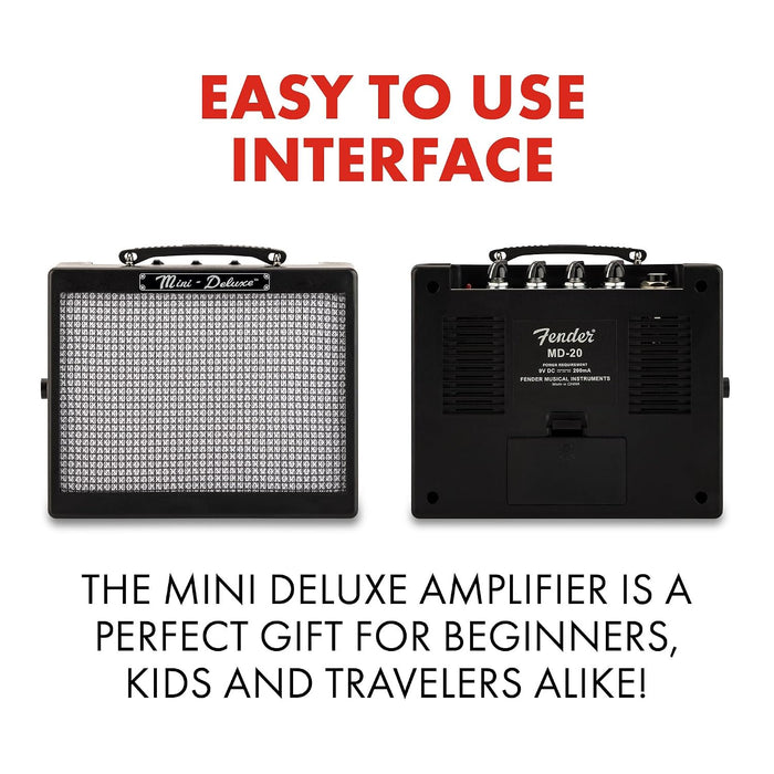 Fender Mini Deluxe Electric Guitar Amp, with 1-Year Warranty, Mini Guitar Amp, Portable Guitar Amplifier, Guitar Accessories, 3 Watts, Black